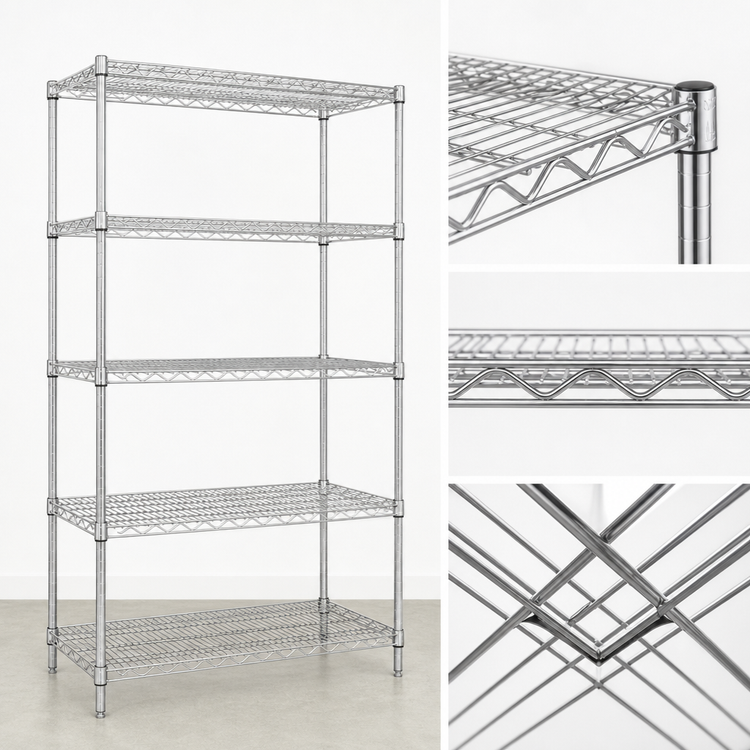 Product image #3 for Eagle Group 5-Tier Stationary Chrome-Plated Wire Shelving Starter Unit, 72W x 24D x 74H