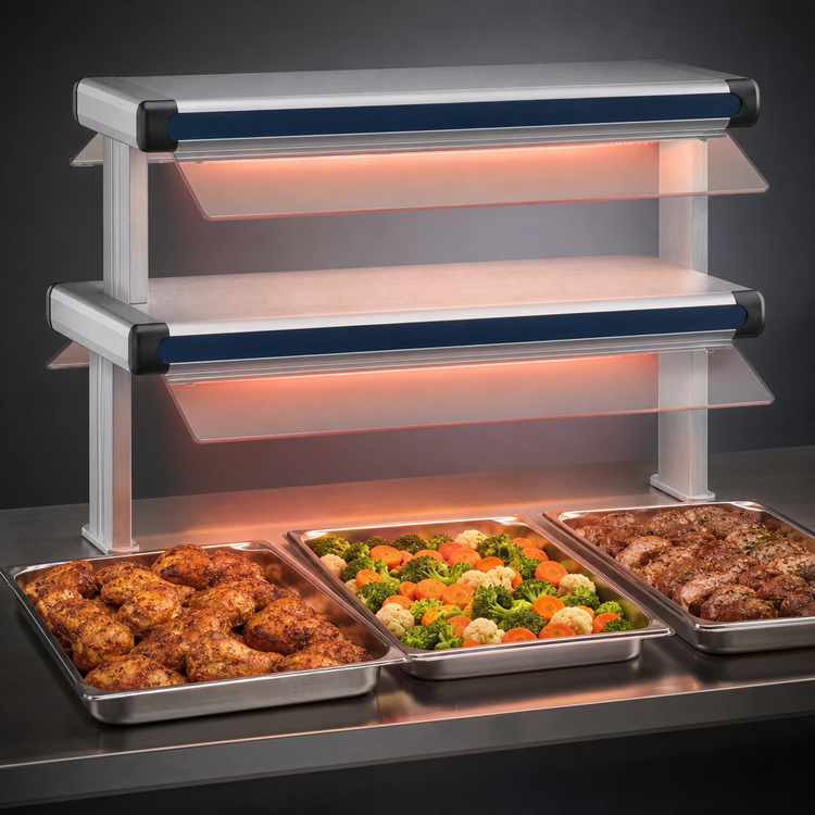 Product image #3 for Hatco Glo-Ray Designer Dual Infrared Strip Heater, 63-1/2 Inch W, 3-Inch Spacing, 14-Inch Stands, Aluminum, 2800 Watts
