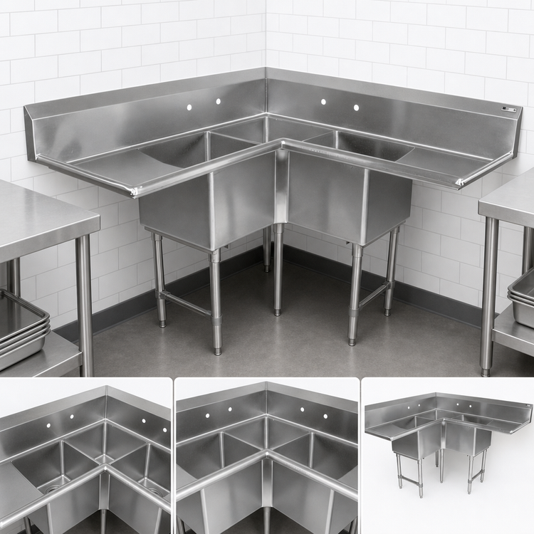 Product image #3 for John Boos Pro-Bowl 3-Compartment Corner Sink with Dual 24-Inch Drainboards