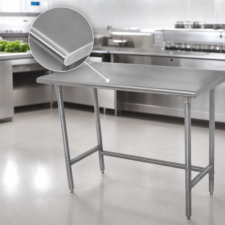 Product image #3 for Advance Tabco 30-Inch x 24-Inch 14-Gauge 304 Stainless Steel Work Table with 1-1/2-Inch Rear Up-Turn and Galvanized Open Base