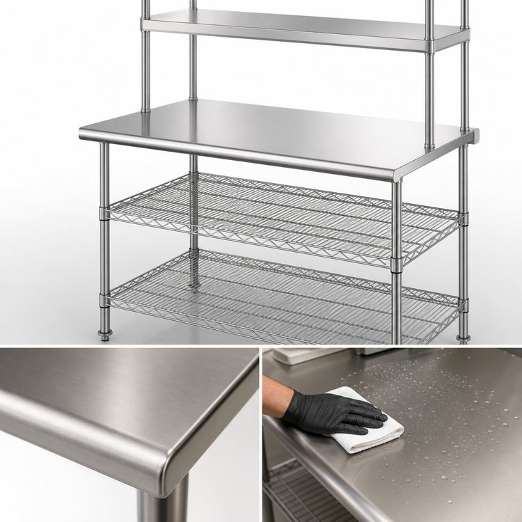 Product image #3 for Eagle AdjusTable 60 Inch x 24 Inch Two-Tier Stainless Steel Work Surface System with Double Overshelf