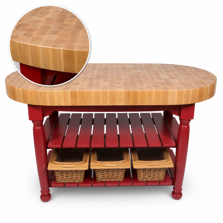 Product image #4 for John Boos Boos Block Oval Harvest Table with End-Grain Maple Top and Wicker Baskets