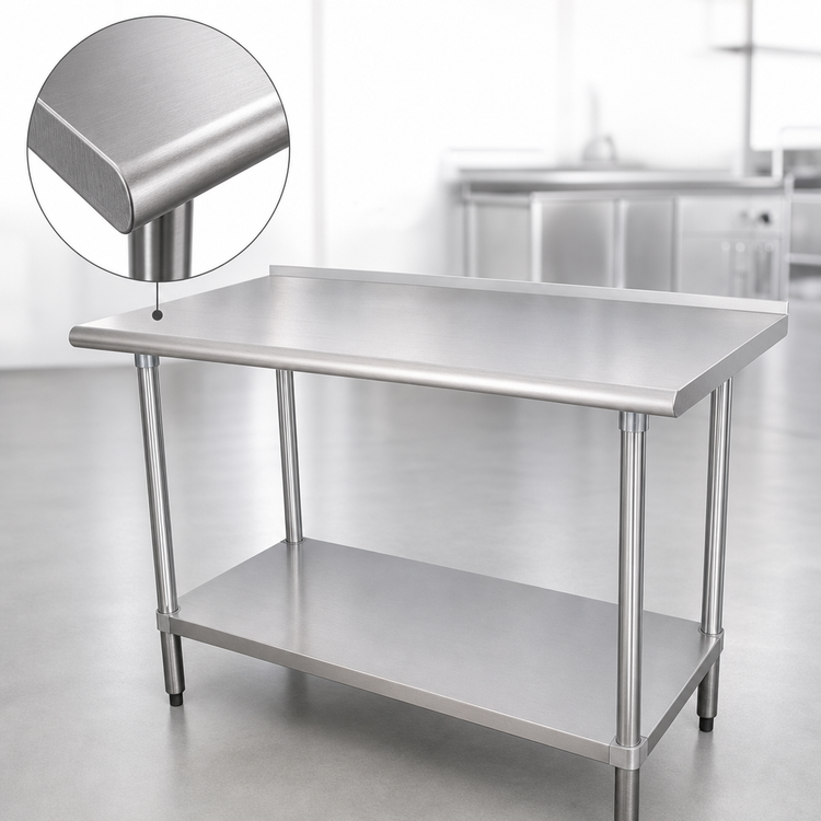 Product image #3 for Advance Tabco FMG-246 72" x 24" 16-Gauge 304 Stainless Steel Work Table with 1-1/2" Rear Up-Turn and Adjustable Galvanized Undershelf