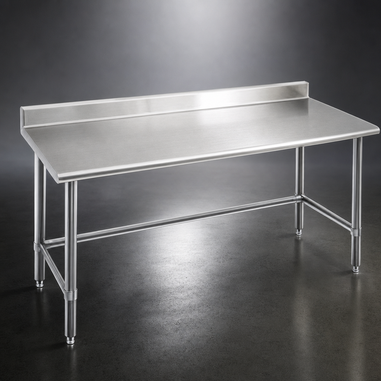 Product image #3 for Deluxe Series Open Base Stainless Steel Work Table with 4-1/2" Backsplash, 120"W x 24"D