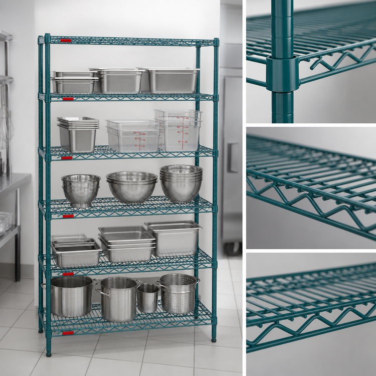 Product image #3 for Eagle Valu-Gard 5-Tier Starter Wire Shelving Unit, 48"W x 18"D x 74"H, Green Epoxy