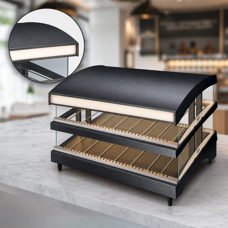 Product image #3 for Hatco Glo-Ray Designer Slant Dual Shelf Heated Glass Merchandiser Warmer, 27-Inch Countertop