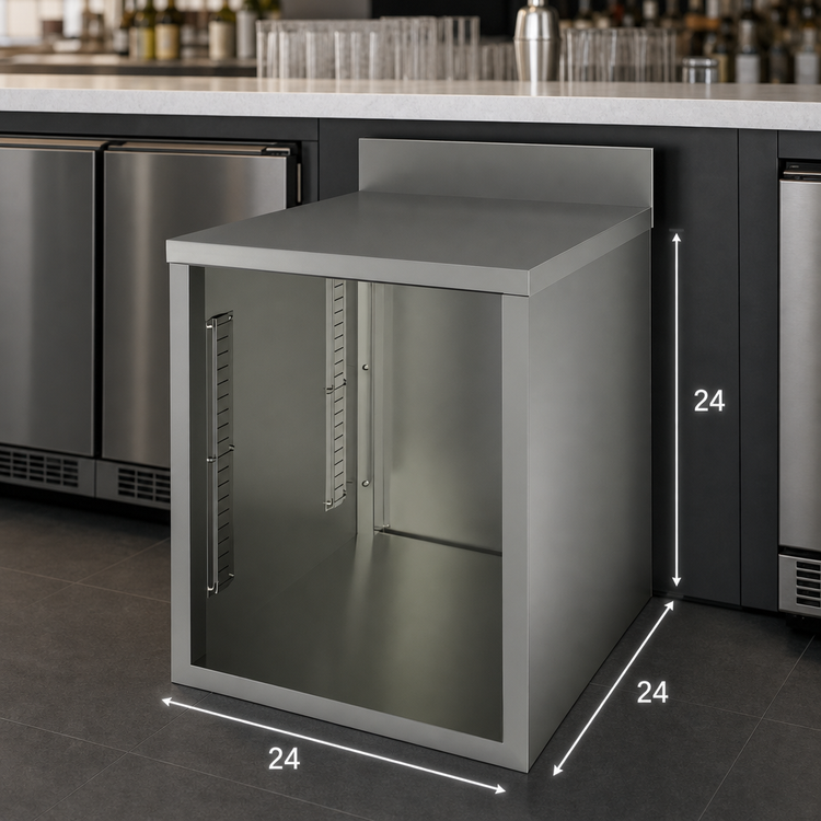 Product image #3 for BK Resources Stainless Steel Freestanding Underbar Cabinet, 24 x 24 Inch Open Front Base