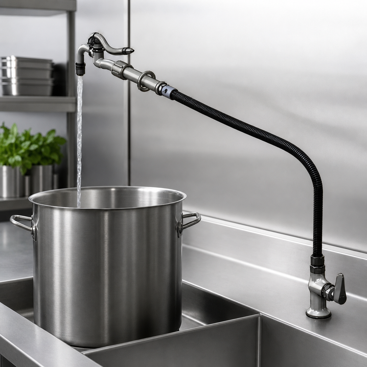 Product image #3 for T&S Brass Single-Hole Deck Mount Pot Filler Mixing Faucet with 96-Inch Hose and 90° Spray Valve