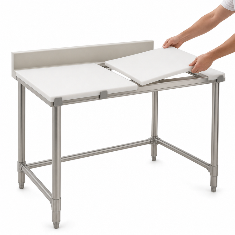 Product image #3 for Eagle Group 84-Inch x 24-Inch Poly Top Cutting Table with Stainless Steel Tubular Base and 4-1/2-Inch Backsplash