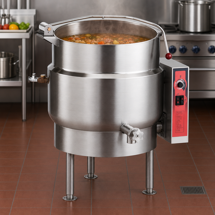 Product image #4 for Vulcan K60EL Electric 60-Gallon Stationary Steam Kettle, 2/3 Jacketed, 316 Stainless Steel Liner, Tri-Leg Floor Model