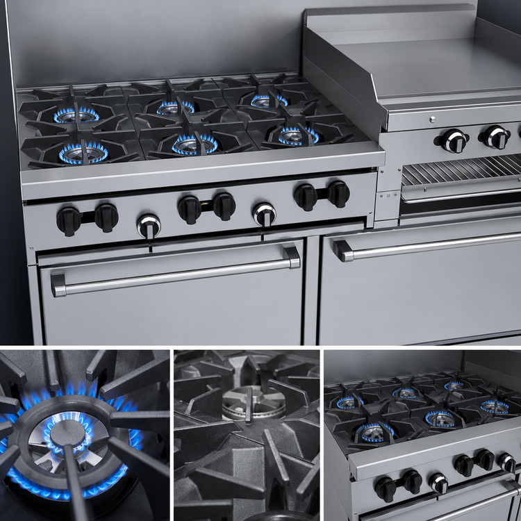 Product image #3 for Garland SunFire X-Series 60-Inch Gas Restaurant Range with 6 Open Burners, 24-Inch Raised Griddle/Broiler, and 2 Standard Ovens
