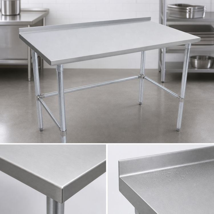 Product image #3 for John Boos Stallion Open Base Stainless Steel Work Table, 120 x 30 Inches, 1-1/2 Inch Rear Up-Turn