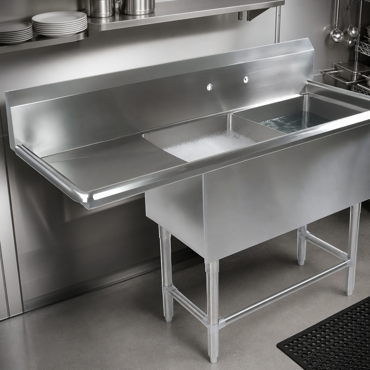 Product image #3 for John Boos Pro-Bowl 2-Compartment Commercial Sink with Left Drainboard and 10-Inch Backsplash
