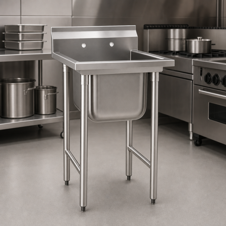 Product image #3 for Eagle Group 314 Series 1-Compartment 304 Stainless Steel Commercial Sink with 16 x 20 x 13-1/2 Inch Bowl, Backsplash, and Legs