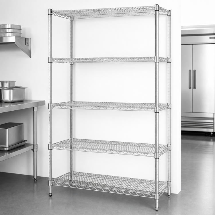 Product image #3 for Quantum 54"W x 24"D x 63"H Stationary 5-Shelf 304 Stainless Steel Wire Shelving Starter Kit