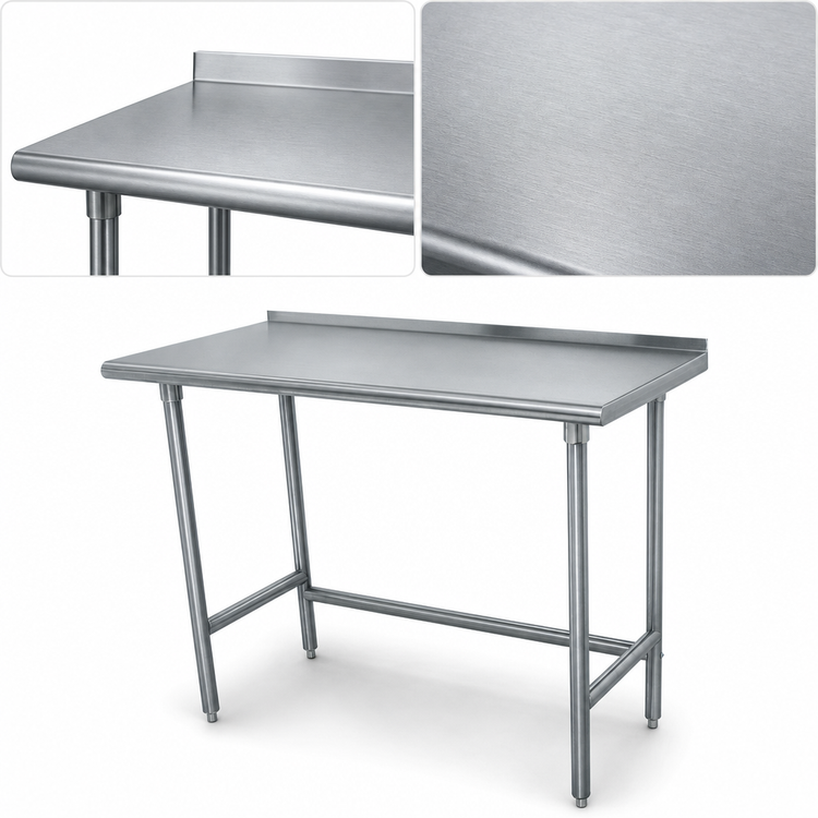 Product image #3 for Advance Tabco Special Value 72" x 24" 16-Gauge 430 Stainless Steel Open Base Work Table with 1-1/2" Rear Up-Turn
