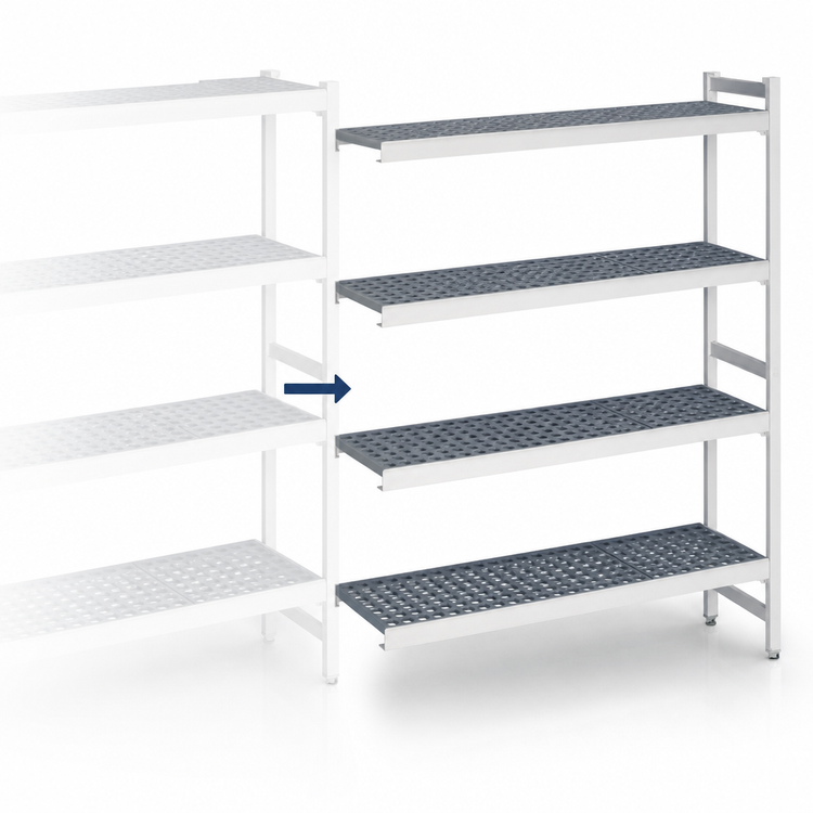 Product image #3 for Fermostock 4-Tier Perforated Polymer Shelving Unit Expansion Kit, 68"W x 14"D x 66"H, 1 Upright
