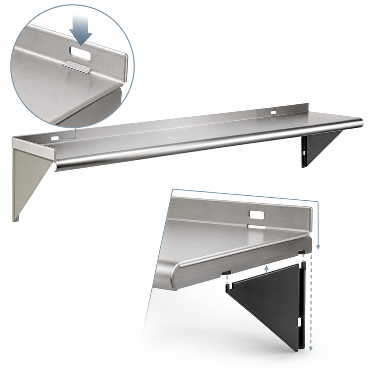 Product image #3 for Eagle Group WS1224TL Wall-Mounted Tab-Lock Shelf, 24 x 12 Inches, 16-Gauge 430 Stainless Steel