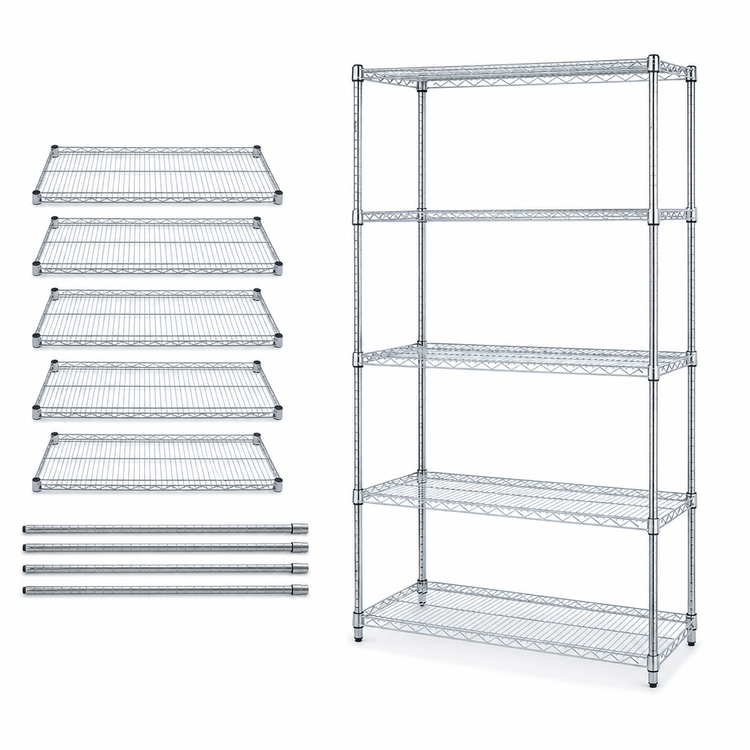 Product image #3 for Quantum 72"W x 12"D x 74"H 5-Shelf Stainless Steel Wire Shelving Starter Kit