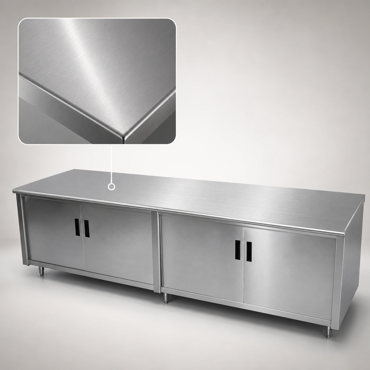 Product image #3 for Advance Tabco Special Value Series 96 Inch x 30 Inch Enclosed Work Table with Cabinet Base, Hinged Doors, and 16 Gauge 304 Stainless Steel Top
