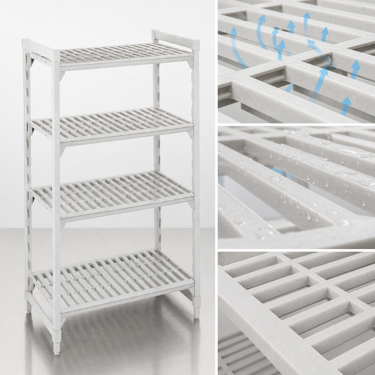 Product image #4 for Cambro Camshelving Premium 4-Shelf Vented Stationary Starter Polymer Shelving Unit, 18 x 42 x 72 Inches, Speckled Gray