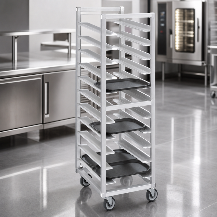Product image #3 for Channel Trapezoidal Aluminum Cafeteria Tray Rack, Single Section, End Load, 40-Tray Capacity