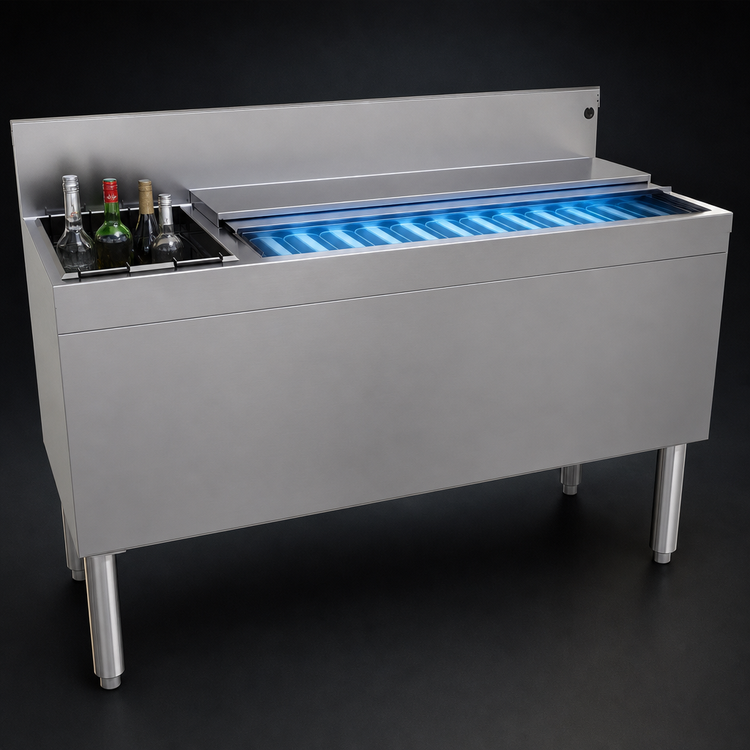 Product image #3 for Glastender Extra Deep Underbar Ice Bin/Cocktail Unit with 10-Circuit Cold Plate and Left Bottle Well Storage, 48 Inch