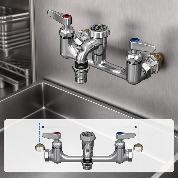 Product image #3 for 8" Adjustable Centers Wall-Mount Service Sink / Mop Sink Faucet with Vacuum Breaker Spout