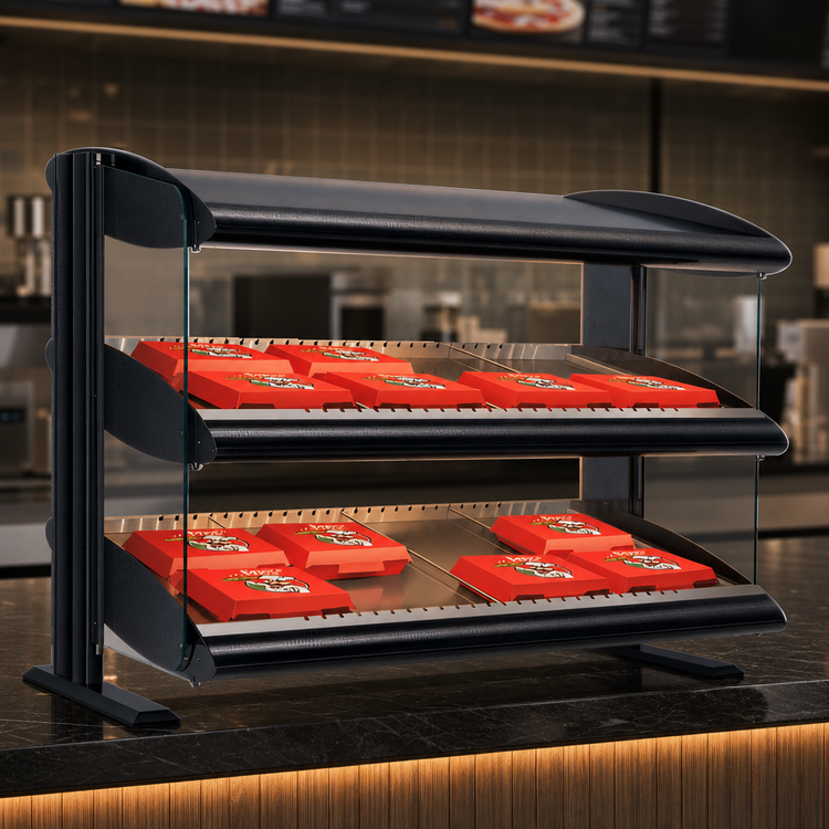 Product image #3 for Hatco HXMS-36D 36-Inch Slanted Heated Countertop Food Merchandiser Warmer with Dual Shelves