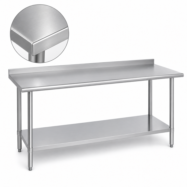 Product image #3 for Duke Stainless Steel Work Table with 1-1/8" Straight Riser and Undershelf, 120" x 24"