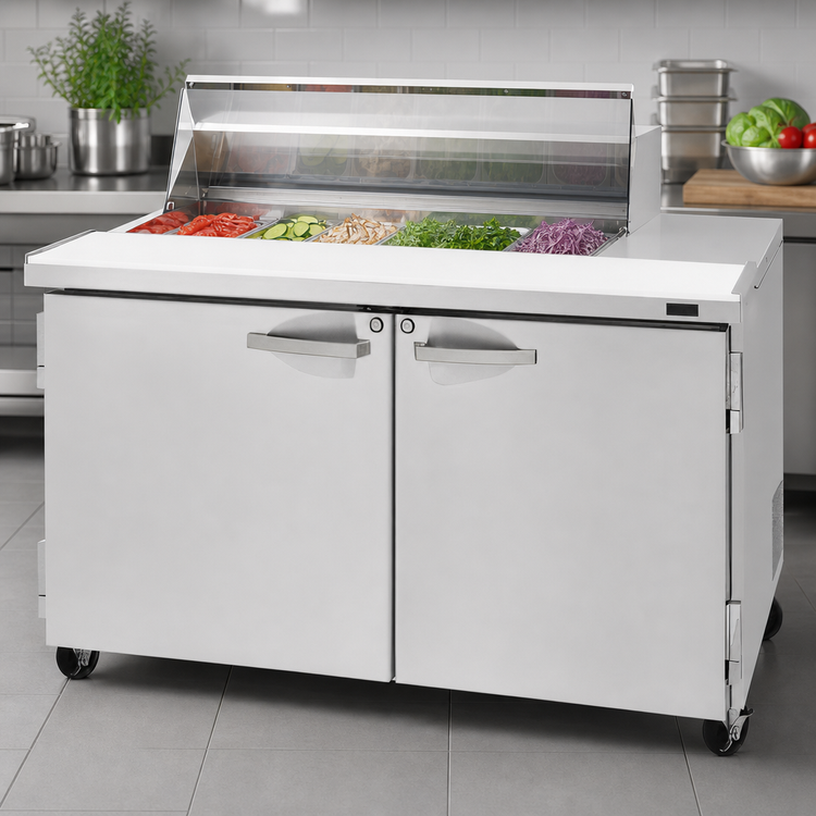 Product image #3 for Turbo Air PRO Series 60-Inch Two-Section Sandwich/Salad Prep Table with Clear Lid and 2 Solid Doors
