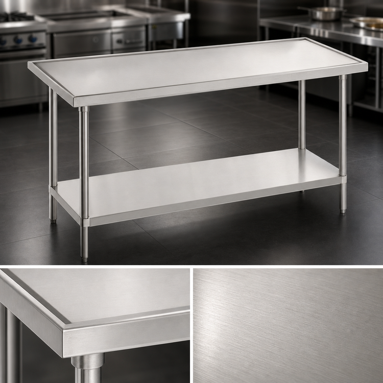 Product image #3 for Advance Tabco 84 Inch x 30 Inch 14-Gauge 304 Stainless Steel Flat Top Work Table with Adjustable Galvanized Undershelf