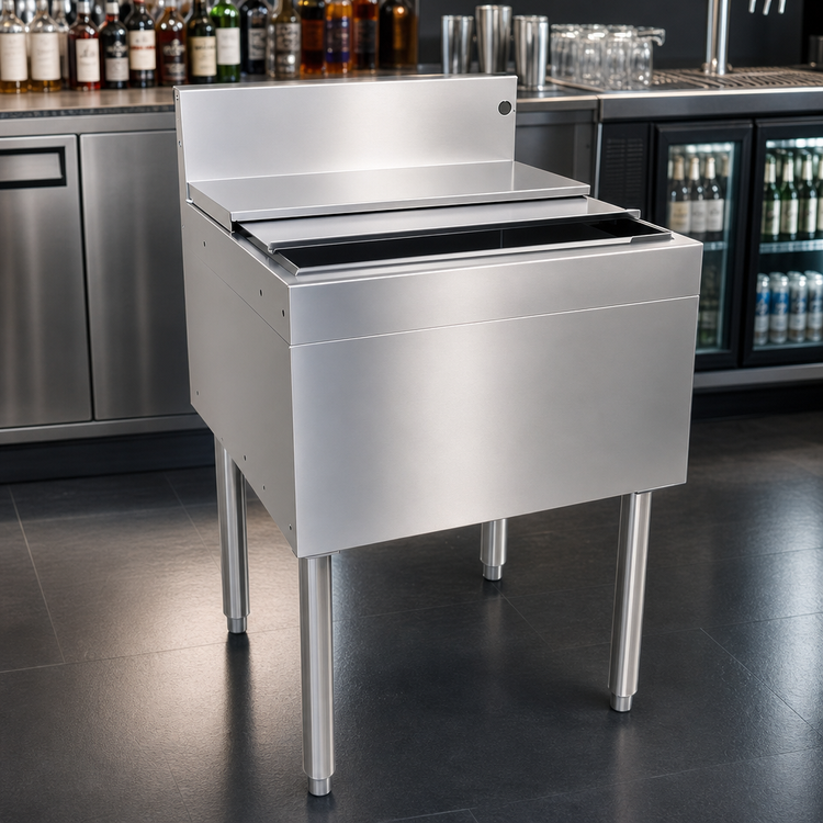 Product image #3 for 24-Inch x 24-Inch Stainless Steel Underbar Ice Bin with Sliding Cover, 85 lb Capacity