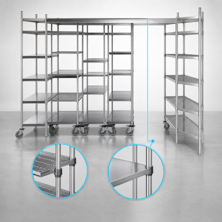Product image #3 for Metro TOP-TRACK Super Erecta & Super Adjustable 18-Inch Stationary End Unit Kit with 86-Inch Stainless Steel Posts