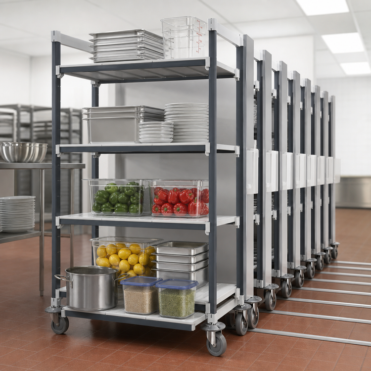 Product image #3 for Cambro Camshelving Elements XTRA High Density Mobile Starter Unit, 4-Shelf Solid, 24 x 54 x 78-1/4 Inches, Speckled Gray