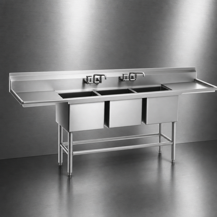 Product image #3 for Spec-Master FN Series 85-1/2-Inch Three-Compartment Sink with 30-Inch Left Drainboard, 14-Gauge Stainless Steel
