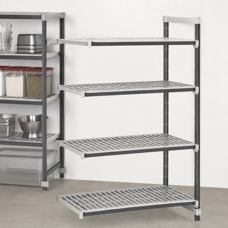 Product image #3 for Cambro Camshelving Elements XTRA Stationary Add-On Polymer Shelving Unit, 21 x 36 x 72 Inches, 4-Shelf, Vented, Speckled Gray