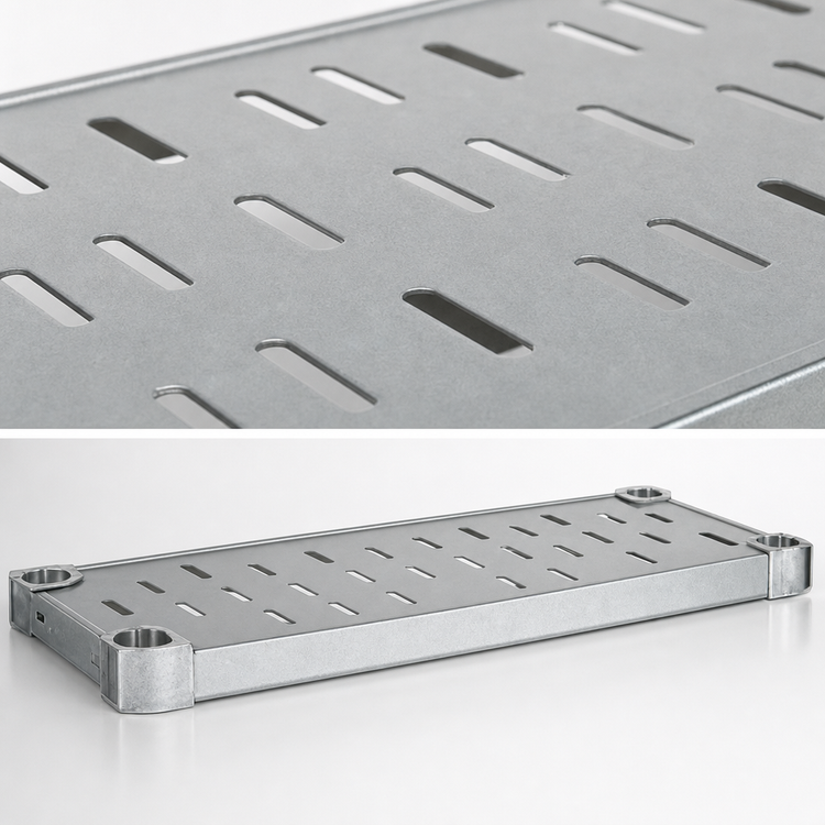 Product image #4 for Eagle Group Quik-Set Louvered Commercial Shelf, 54 Inch x 18 Inch, 14 Gauge Galvanized Steel, Gray Epoxy Finish