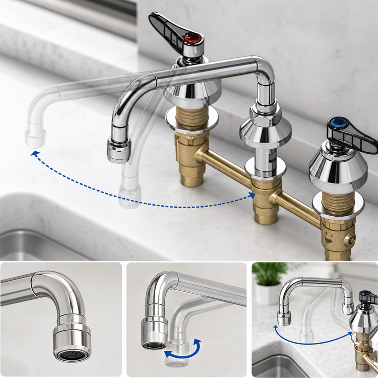 Product image #3 for T&S Brass EasyInstall 8-Inch Center Lavatory Faucet with 8-Inch Swing Nozzle and VR Laminar Flow