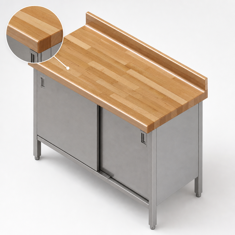 Product image #3 for John Boos Maple Wood Top Work Table with Stainless Steel Cabinet Base and Sliding Doors, 36 x 30 Inches