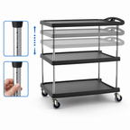 Thumbnail image #3 for Metro myCart Series MY2636-35BL-PL 3-Shelf Adjustable-Height Black Polymer Bus Cart, Open Base, 400 lb. Capacity