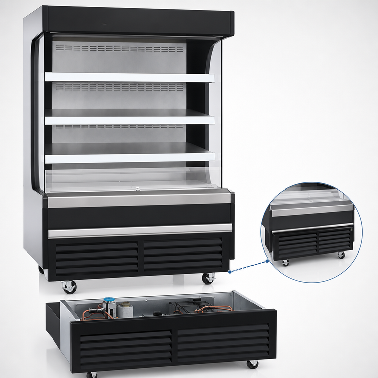 Product image #3 for Everest Refrigeration 48-Inch Vertical Open Air Merchandiser, Short 28-Inch Deep, 12.2 Cu. Ft., Self-Contained R-290, Black