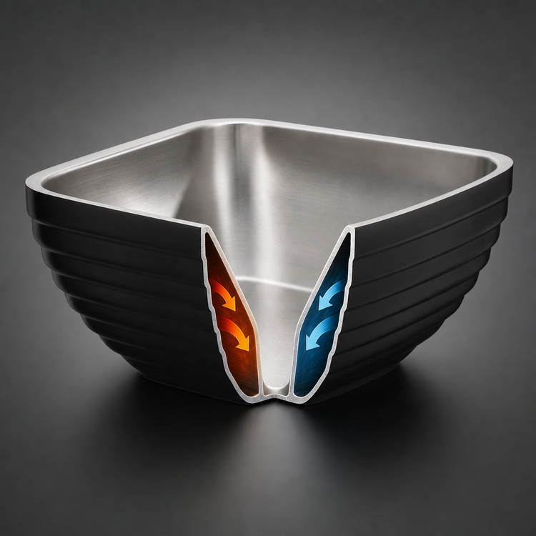 Product image #4 for Vollrath 8-1/2 Inch Square Double Wall Insulated Serving Bowl, 3.2 Quart, Black/Satin Stainless Steel