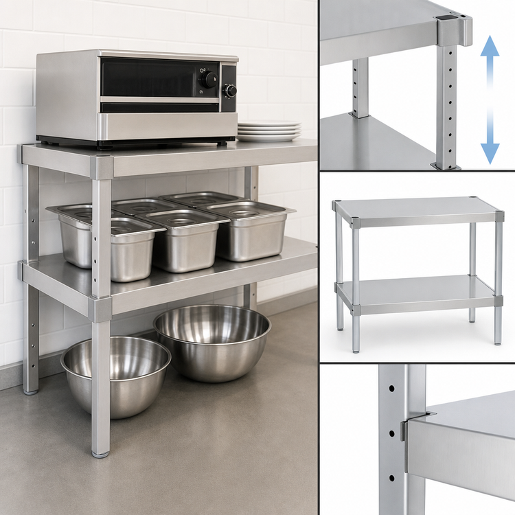 Product image #3 for Stationary Modular Aluminum Equipment Stand with 2 Adjustable Solid Shelves, 30 x 18 x 24 Inches
