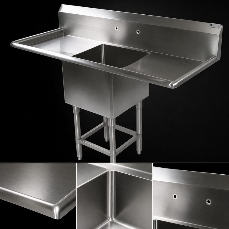 Product image #3 for John Boos Pro-Bowl 1-Compartment Stainless Steel Sink with Left and Right Drainboards and 18 Inch x 24 Inch x 12 Inch Bowl