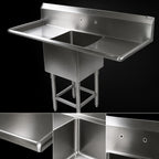 Thumbnail image #3 for John Boos Pro-Bowl 1PB1824-2D30 1-Compartment Stainless Steel Sink with Left & Right Drainboards, 18 x 24 x 12-Inch Bowl, 10-Inch Backsplash
