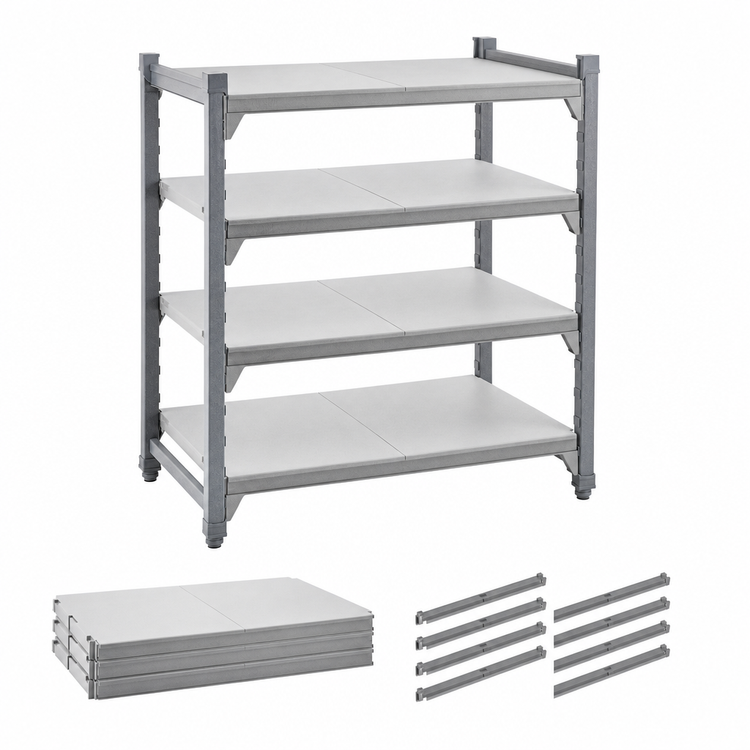 Product image #4 for Cambro Camshelving Premium 24-Inch Deep x 36-Inch Long Solid Shelf Kit, 4-Shelf, Speckled Gray