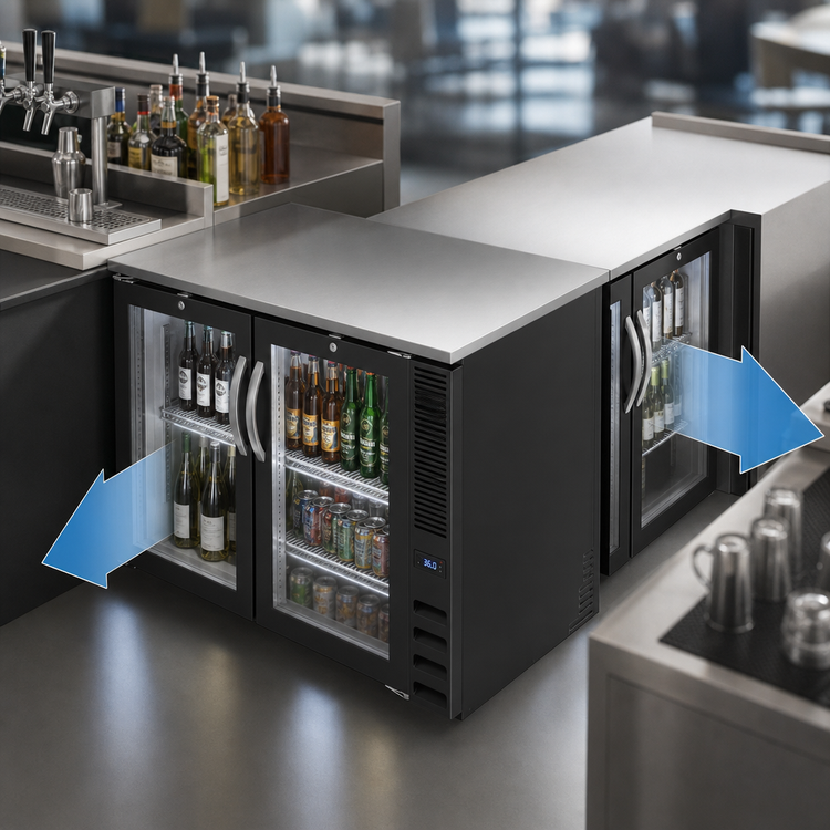 Product image #3 for Beverage-Air BB48HC-G-PT-B 48-Inch Two-Section Pass-Thru Back Bar Refrigerator with 4 Glass Doors and Stainless Steel Top