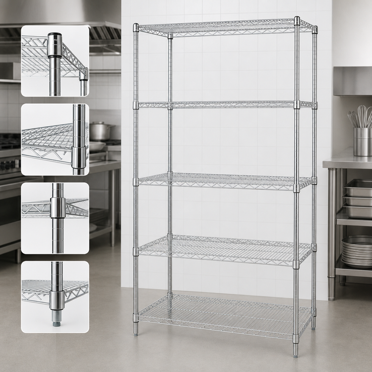 Product image #3 for Quantum 5-Shelf Stationary Wire Shelving Starter Kit, 30"W x 24"D x 86"H, 304 Stainless Steel