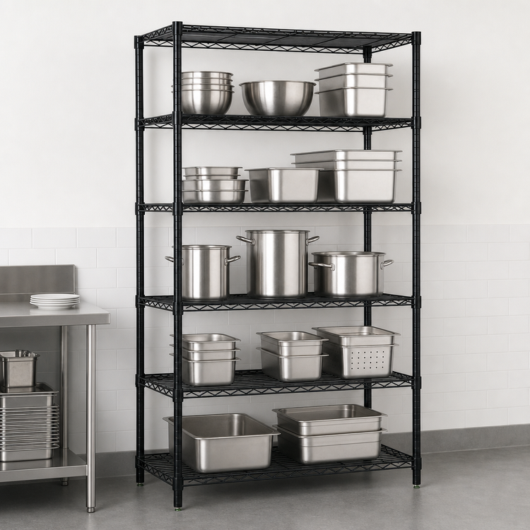Product image #3 for Quantum Stationary Wire Shelving Starter Kit, 72 x 36 x 86 Inches, Black Epoxy Antimicrobial Finish
